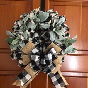Wreath. Black & White Ribbon.